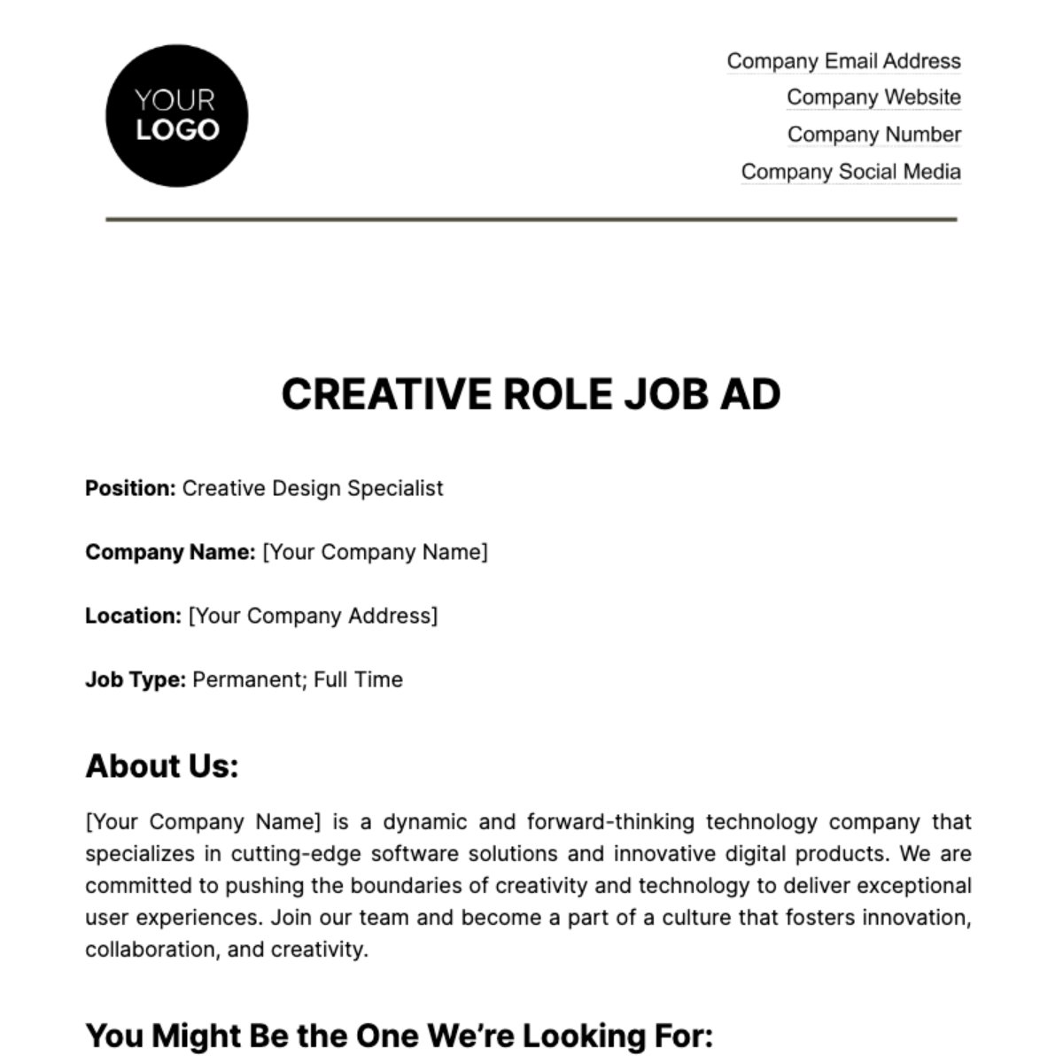 Creative Role Job Ad HR Template Edit Online & Download Example