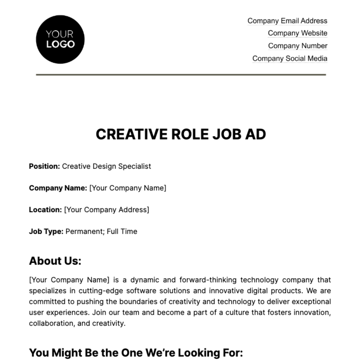 Creative Role Job Ad HR Template
