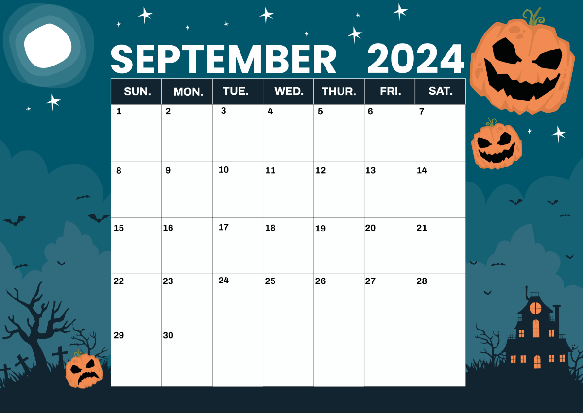 Halloween September Calendar 2024 Template