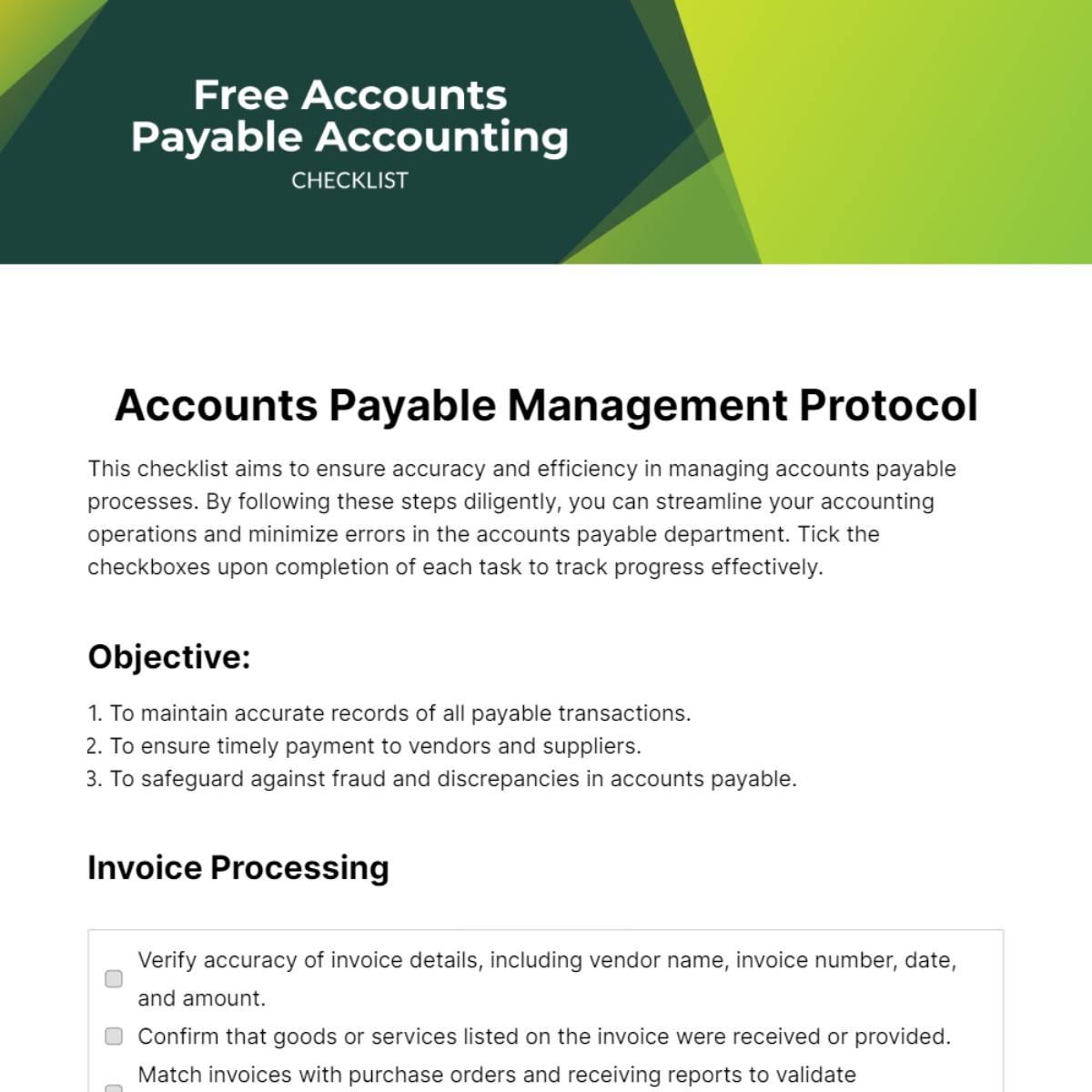 Accounts Payable Accounting Checklist Template