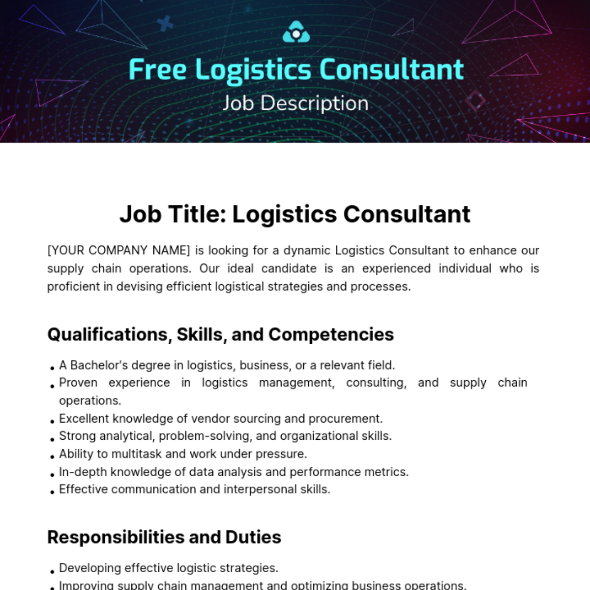 Free Logistics Consultant Job Description Template