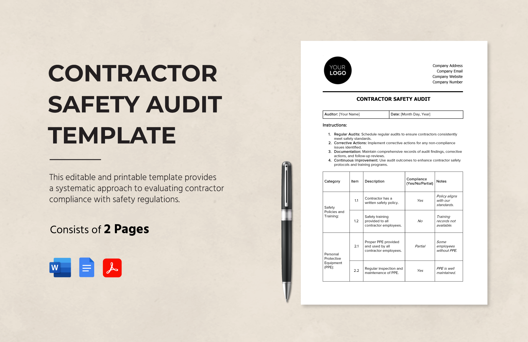 Contractor Safety Audit Template