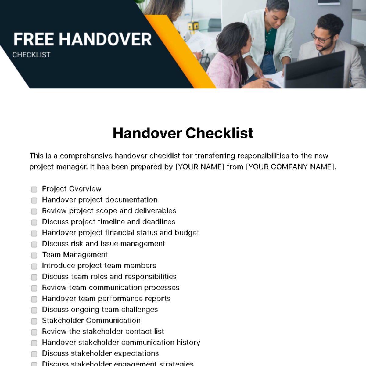 Handover Checklist Template