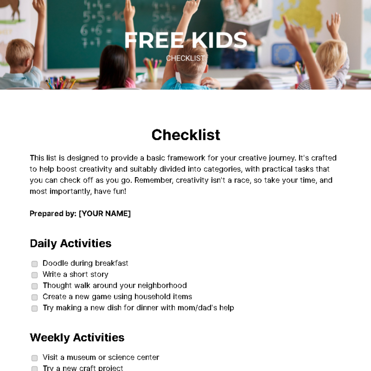 Kids Checklist Template - Edit Online & Download