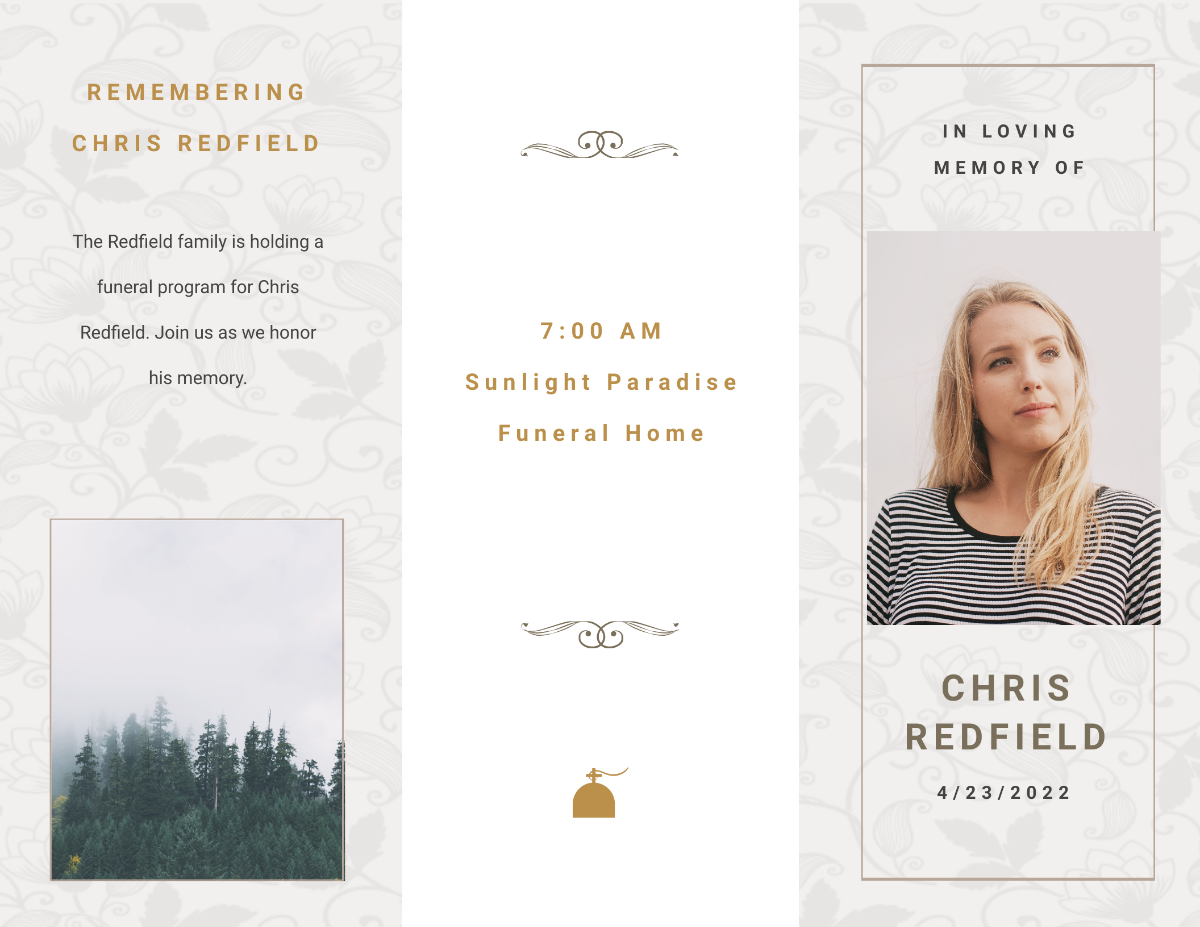 Order Of Service Funeral Obituary Tri-Fold Brochure Template