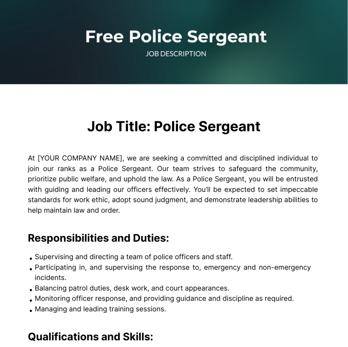 Police Sergeant Job Description Template Edit Online Download 