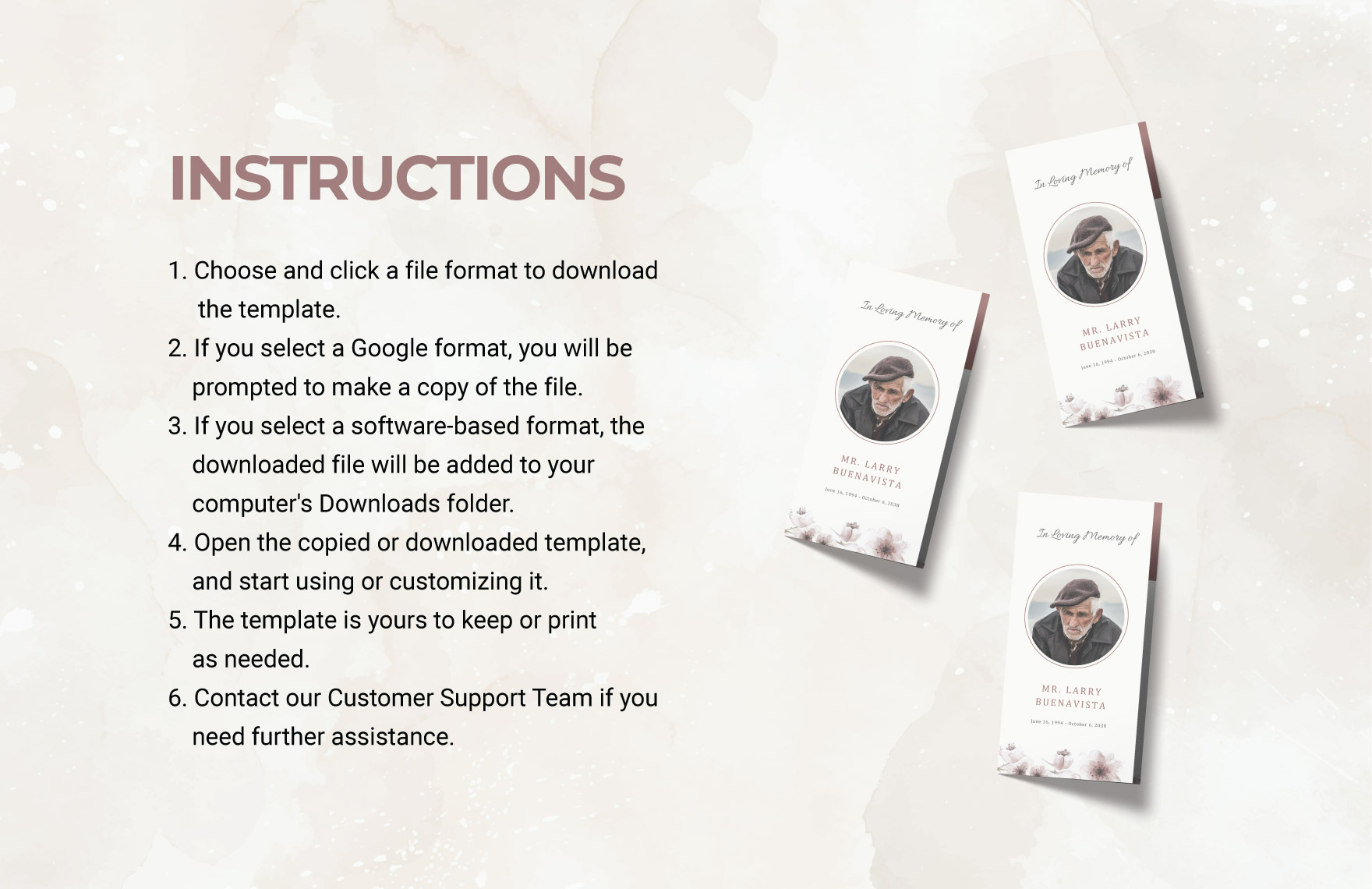 Printable Life Celebration Funeral TriFold Brochure Template