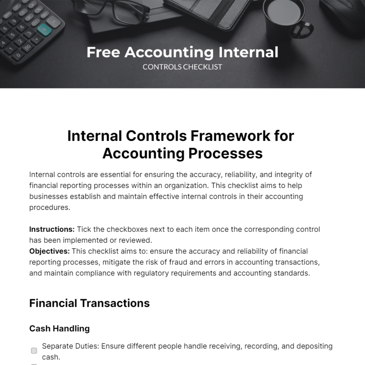 Accounting Internal Controls Checklist Template