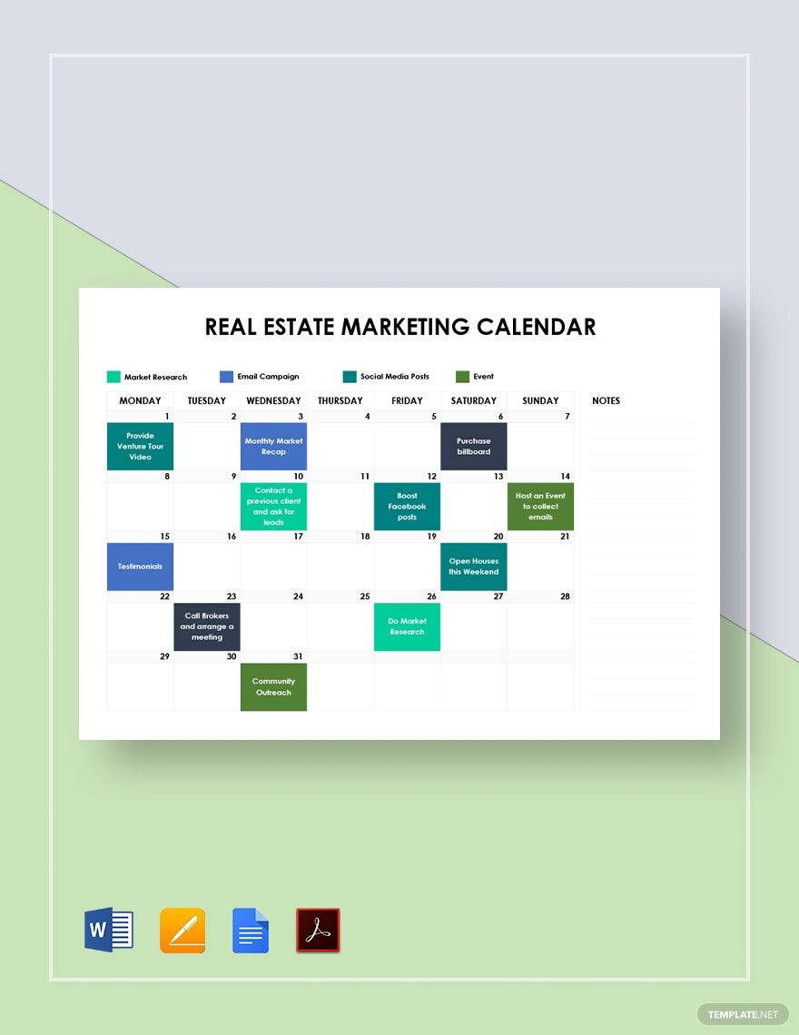 Real Estate Marketing Calendar Template Google Docs Word Apple Real Estate Marketing Calendar Template Google Docs Word Apple