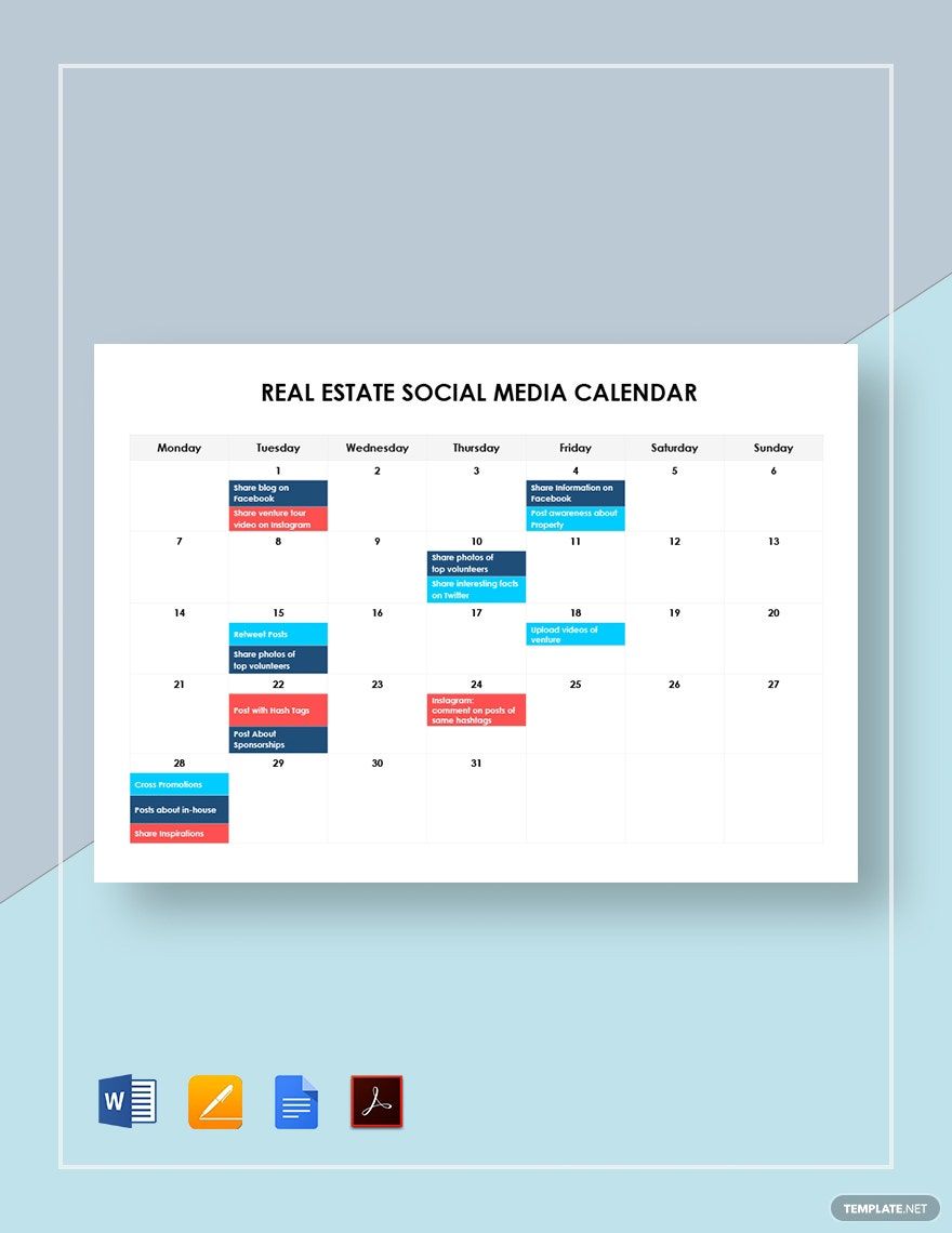 Real Estate Social Media Calendar Template
