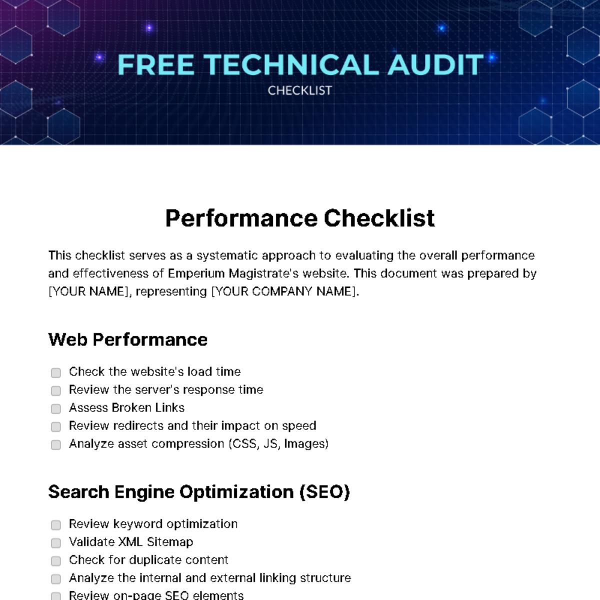 Technical Audit Checklist Template - Edit Online & Download