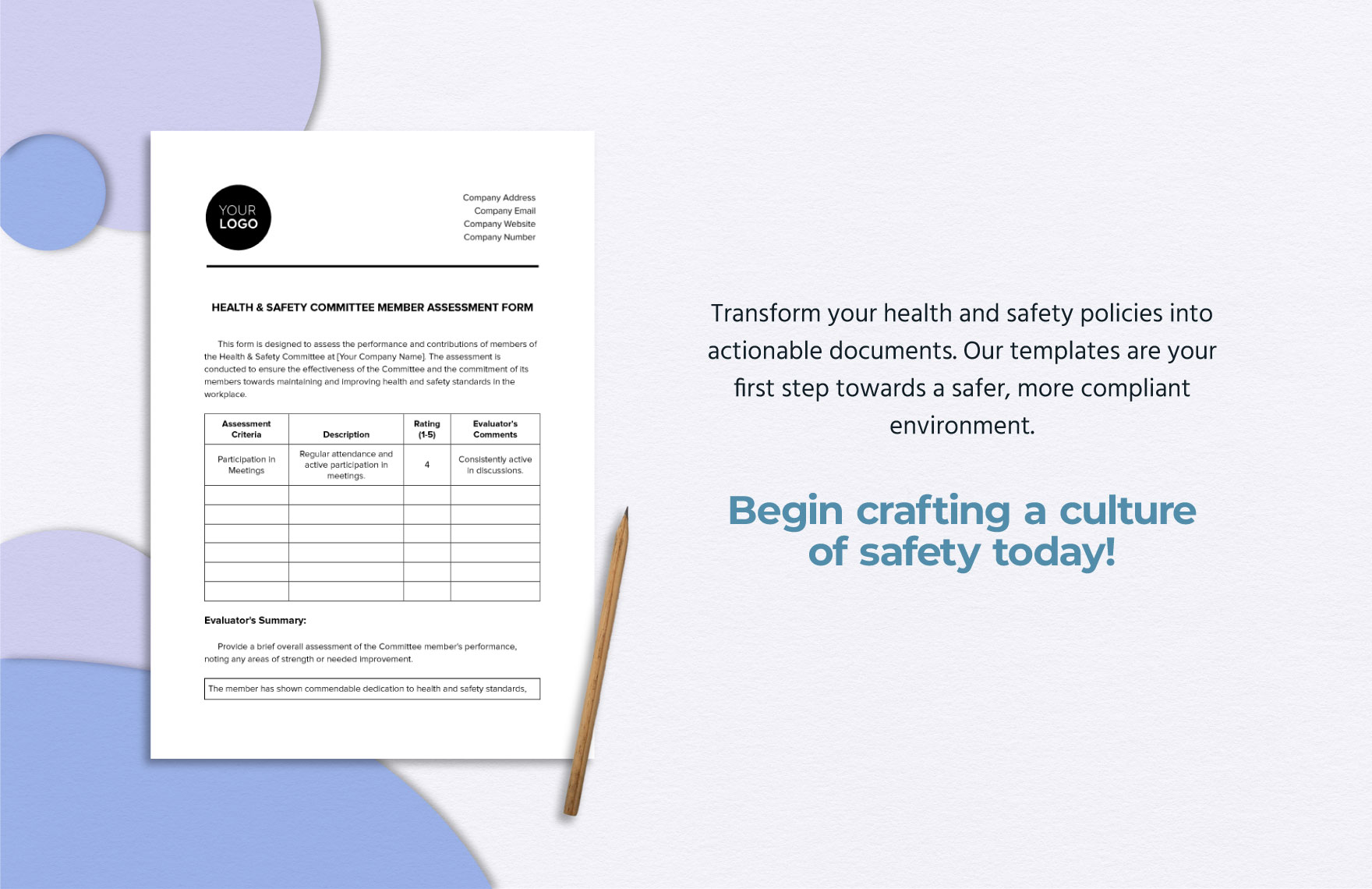 Health & Safety Committee Member Assessment Form Template