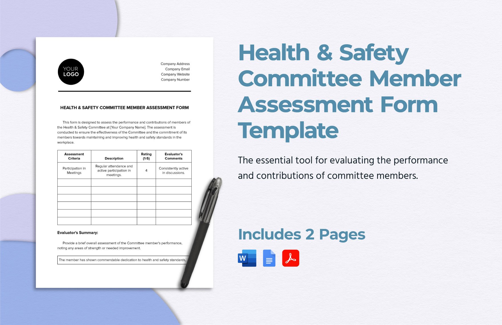 Health & Safety Committee Member Assessment Form Template