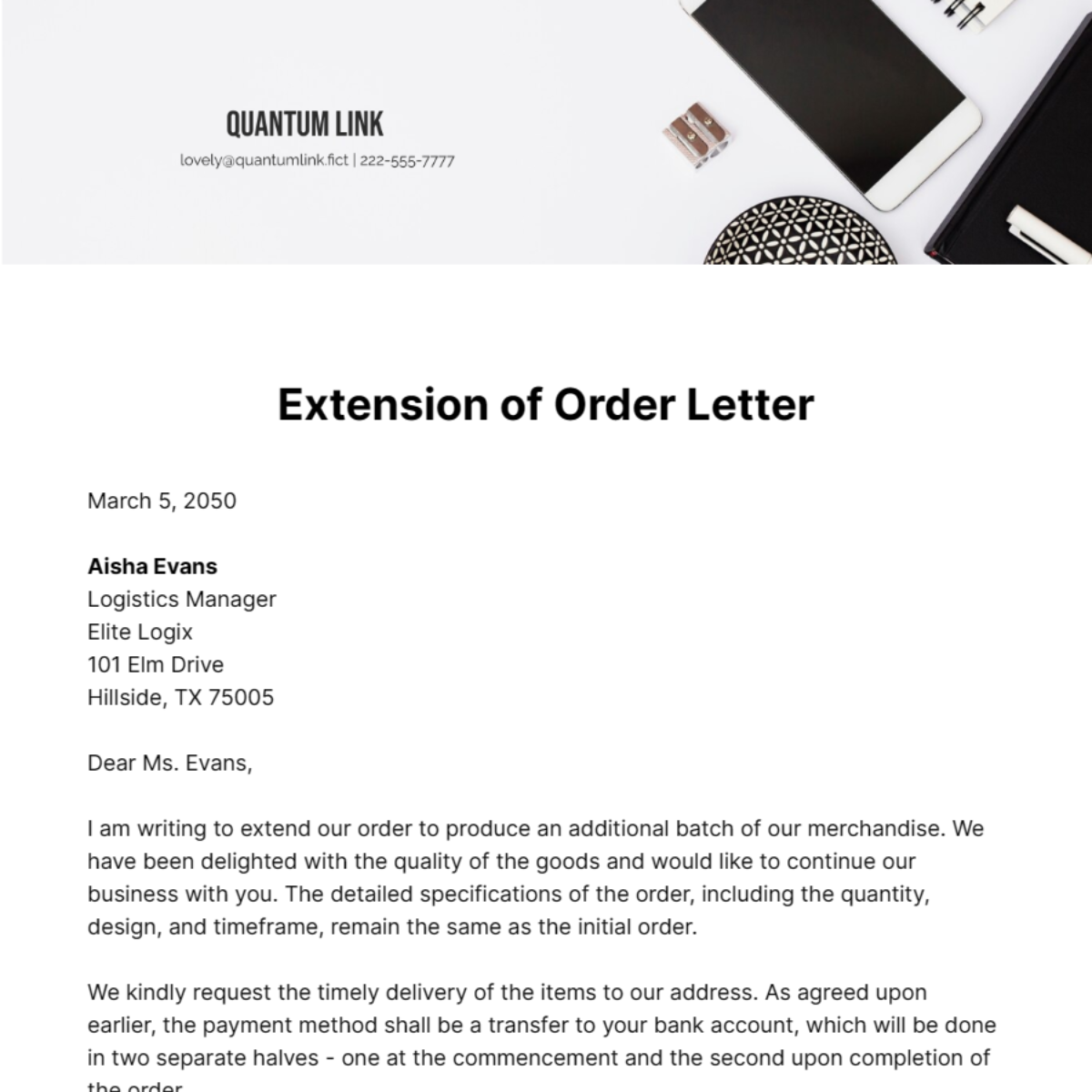 Extension of Order Letter Template