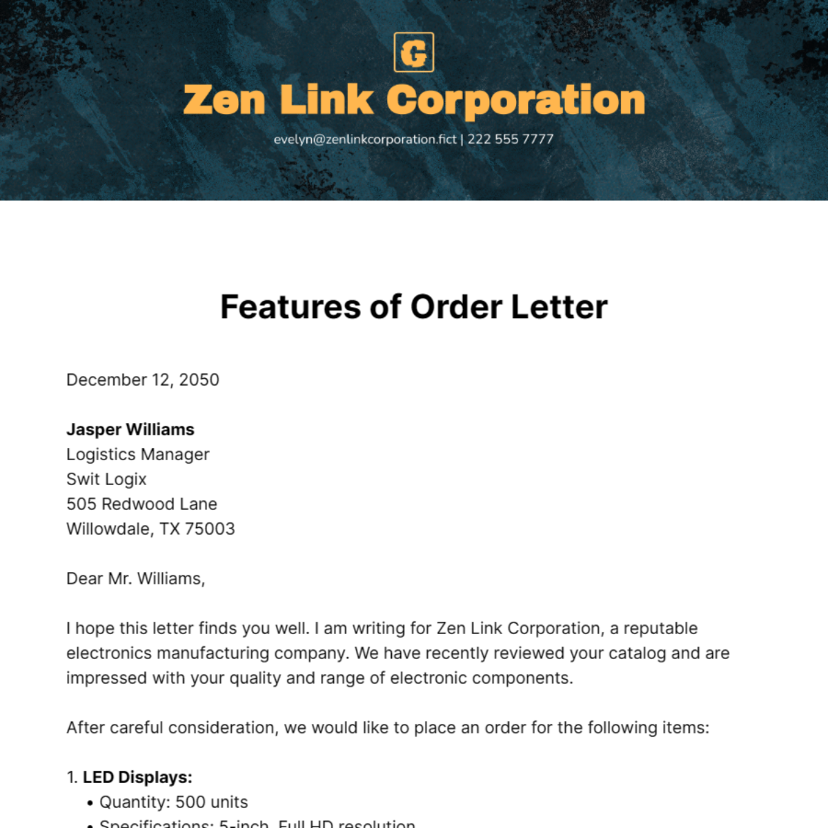 Features of Order Letter Template