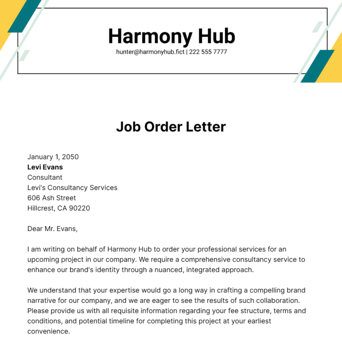 Free Job Order Letter Template