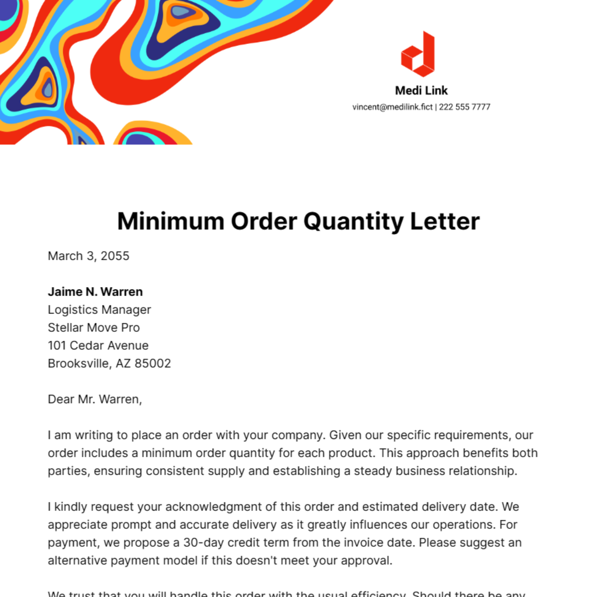 Free Minimum Order Quantity Letter Template