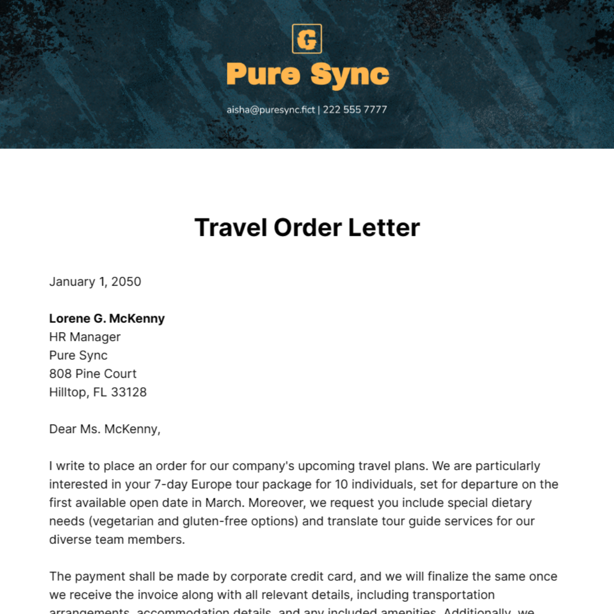 Free Travel Order Letter Template