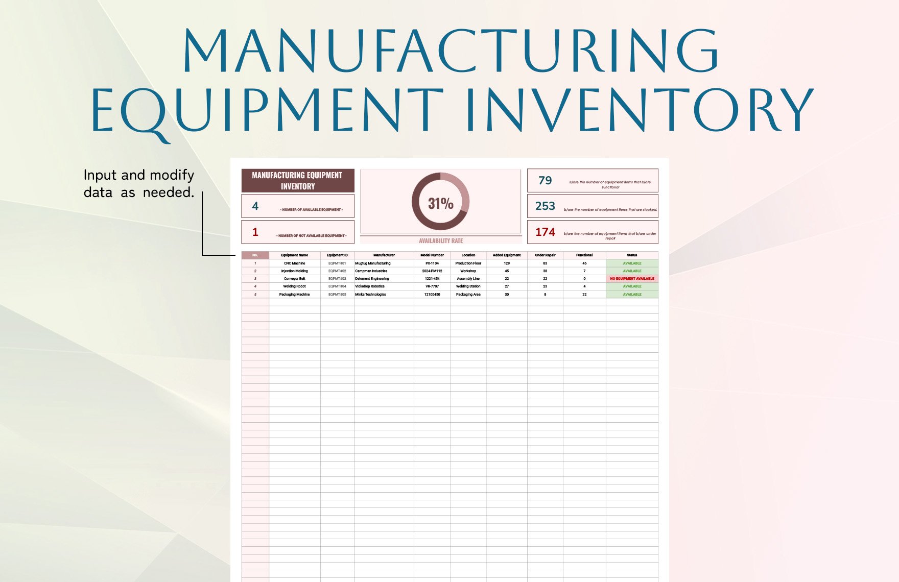 Manufacturing Equipment Inventory Template