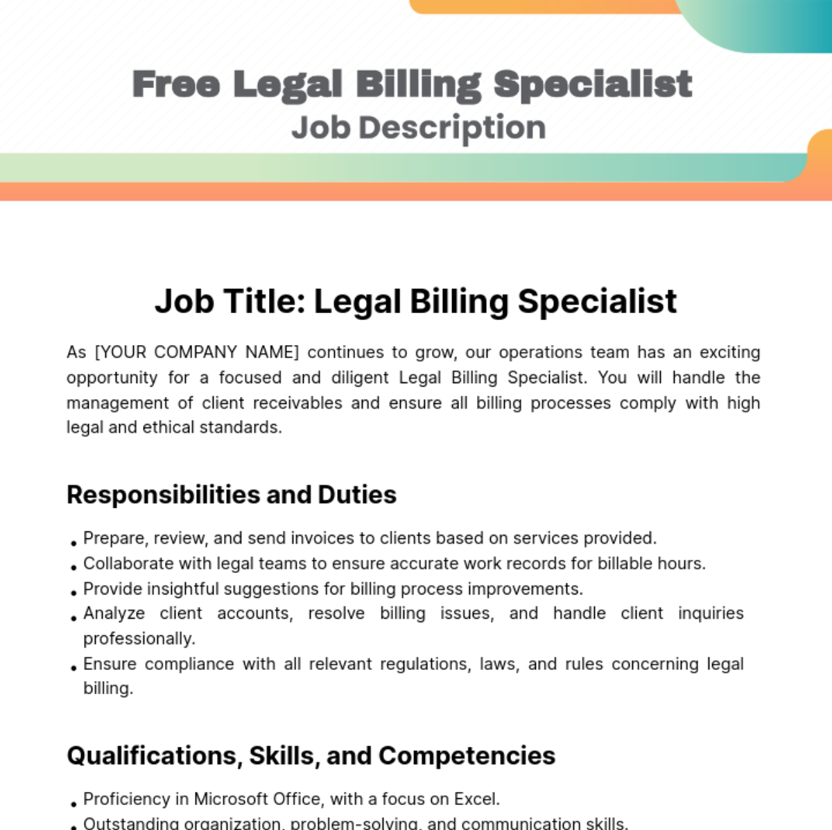 Free Legal Billing Specialist Job Description Template