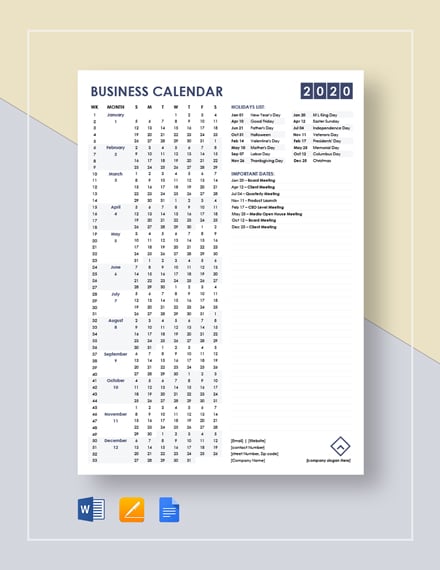 simple business calendar