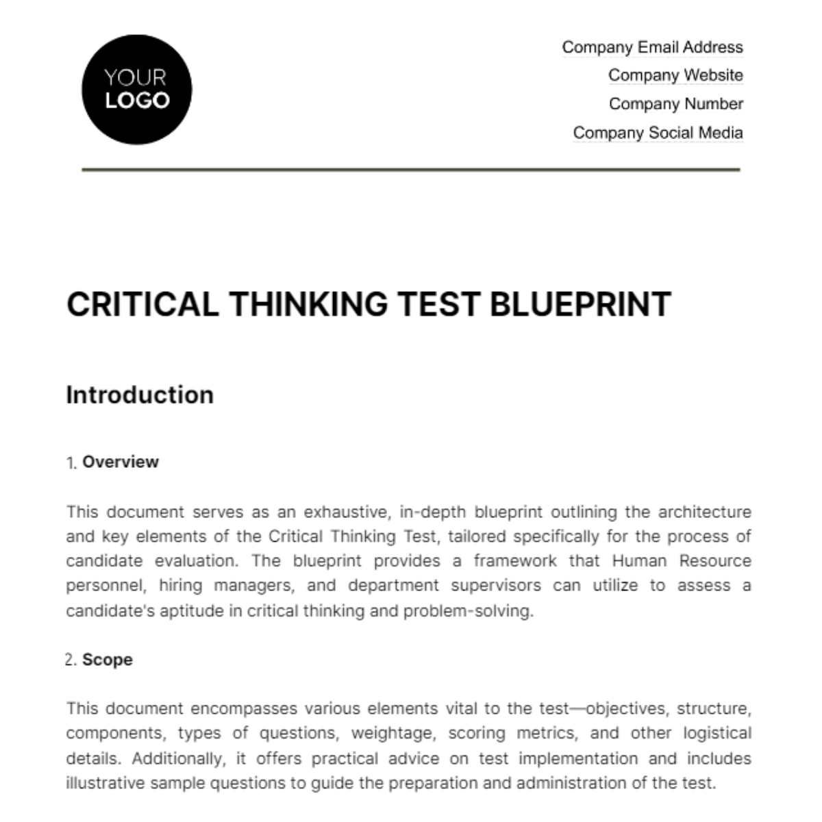 Critical Thinking Test Blueprint HR Template - Edit Online & Download