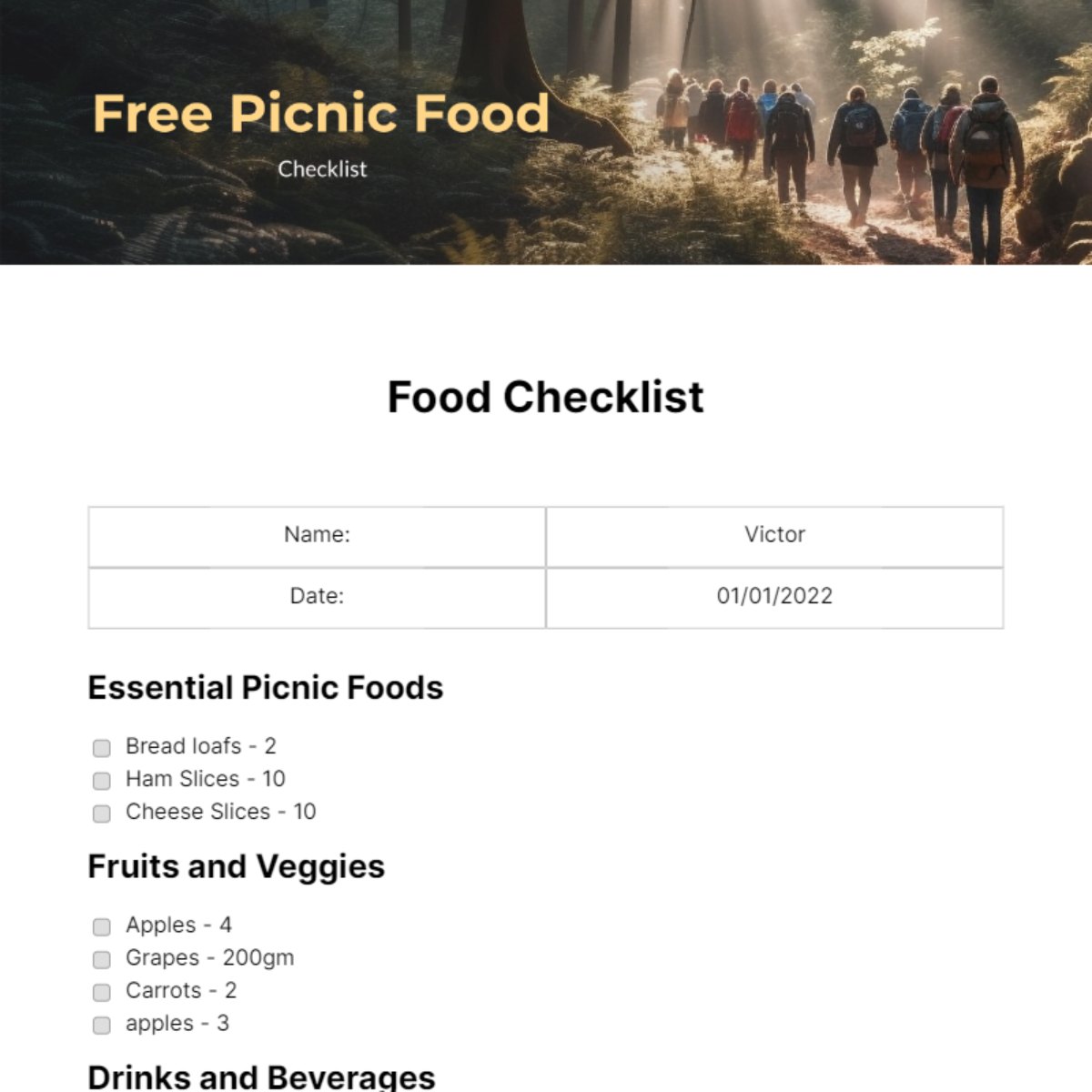 Free Food Checklist Templates And Examples Edit Online And Download