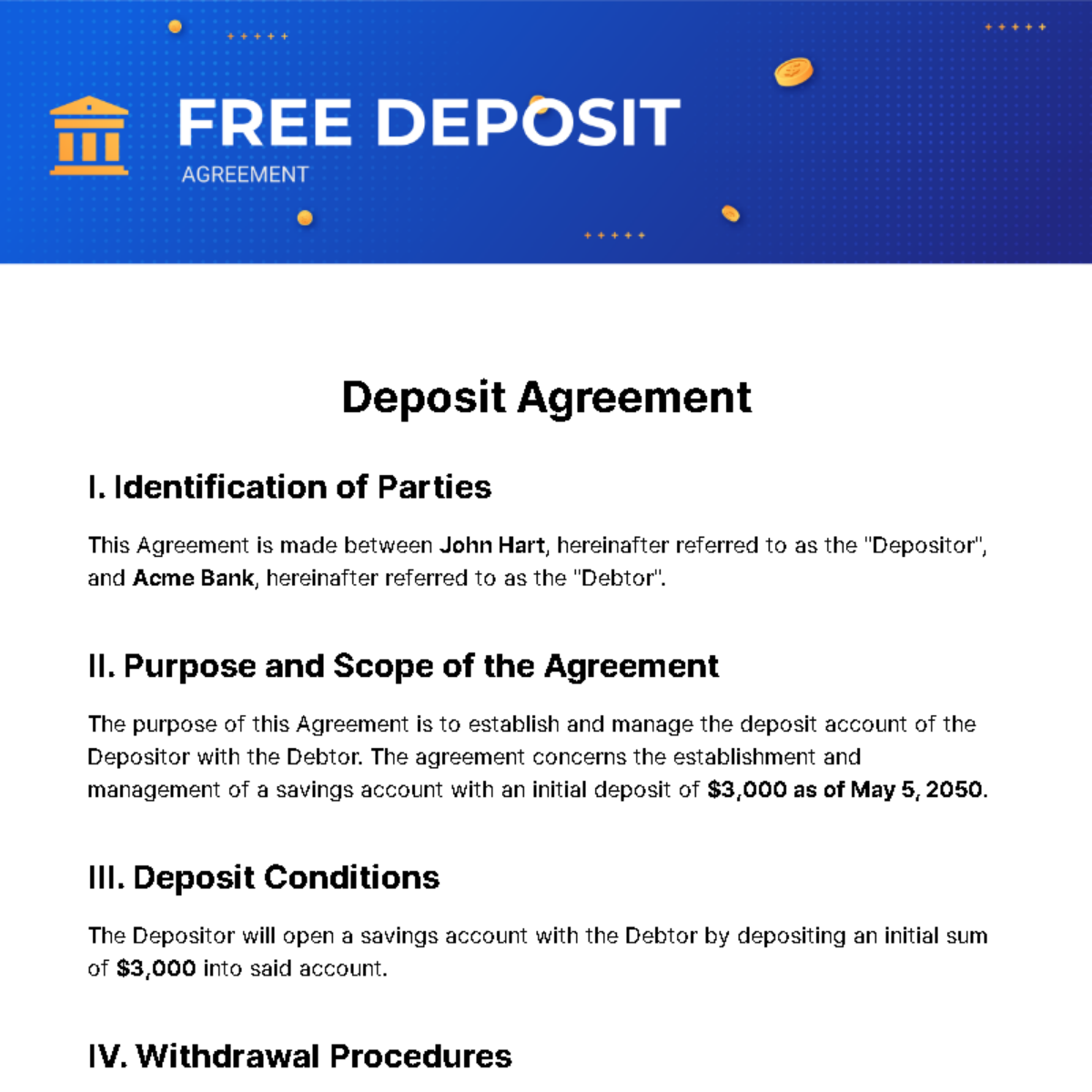 Free Deposit Agreement Template