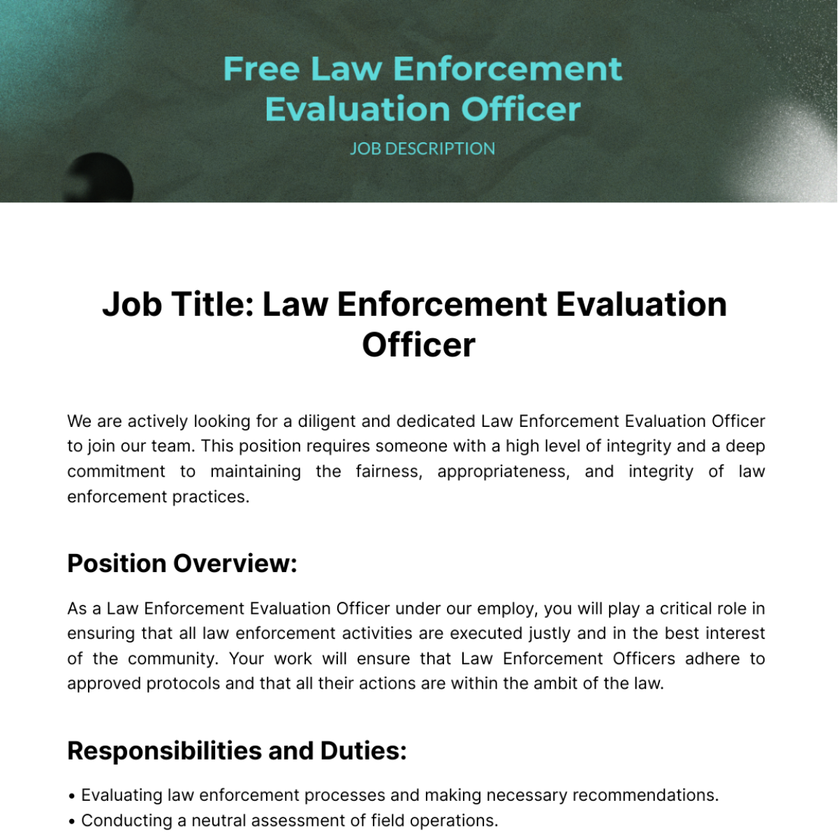 Free Law Enforcement Evaluation Officer Job Description Template