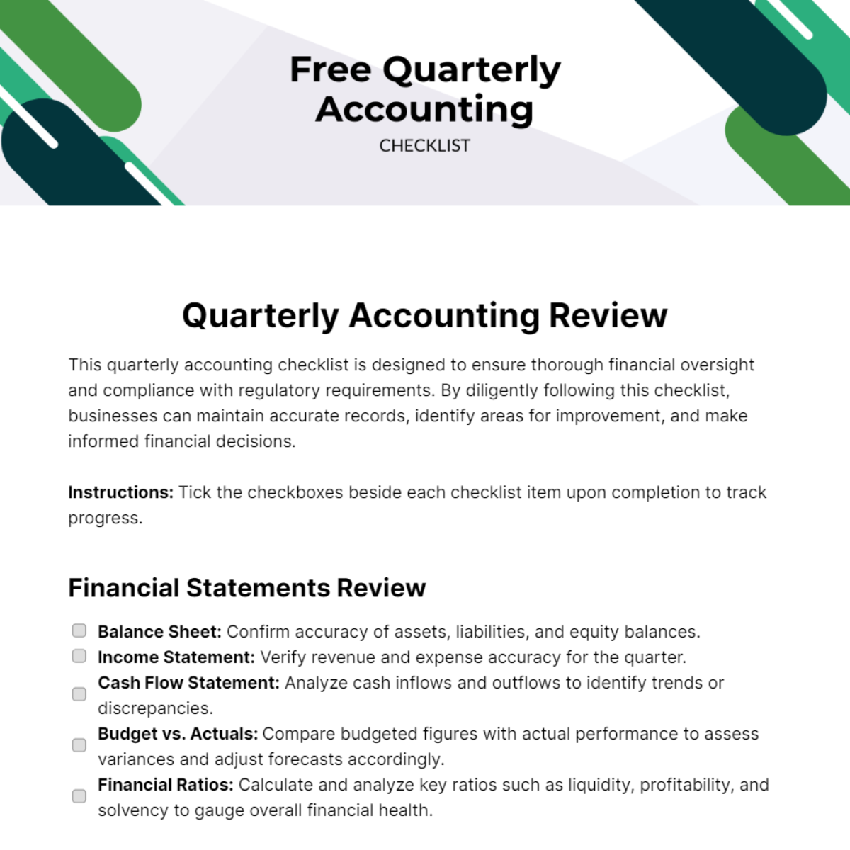 Free Quarterly Accounting Checklist Template