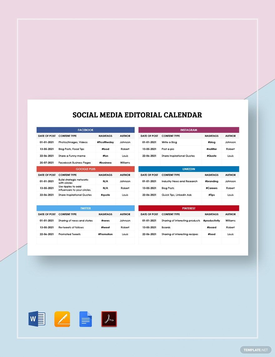 Social Media Editorial Calendar Template