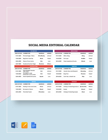 social media editorial calendar