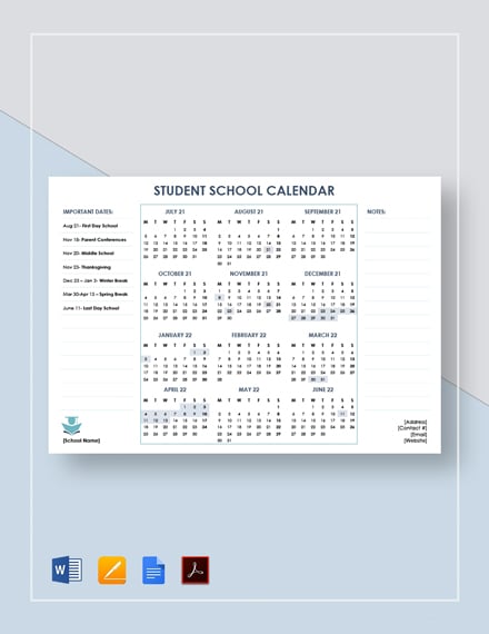 Student School Calendar