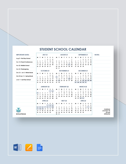 23 School Calendar Templates Word PDF Google Docs