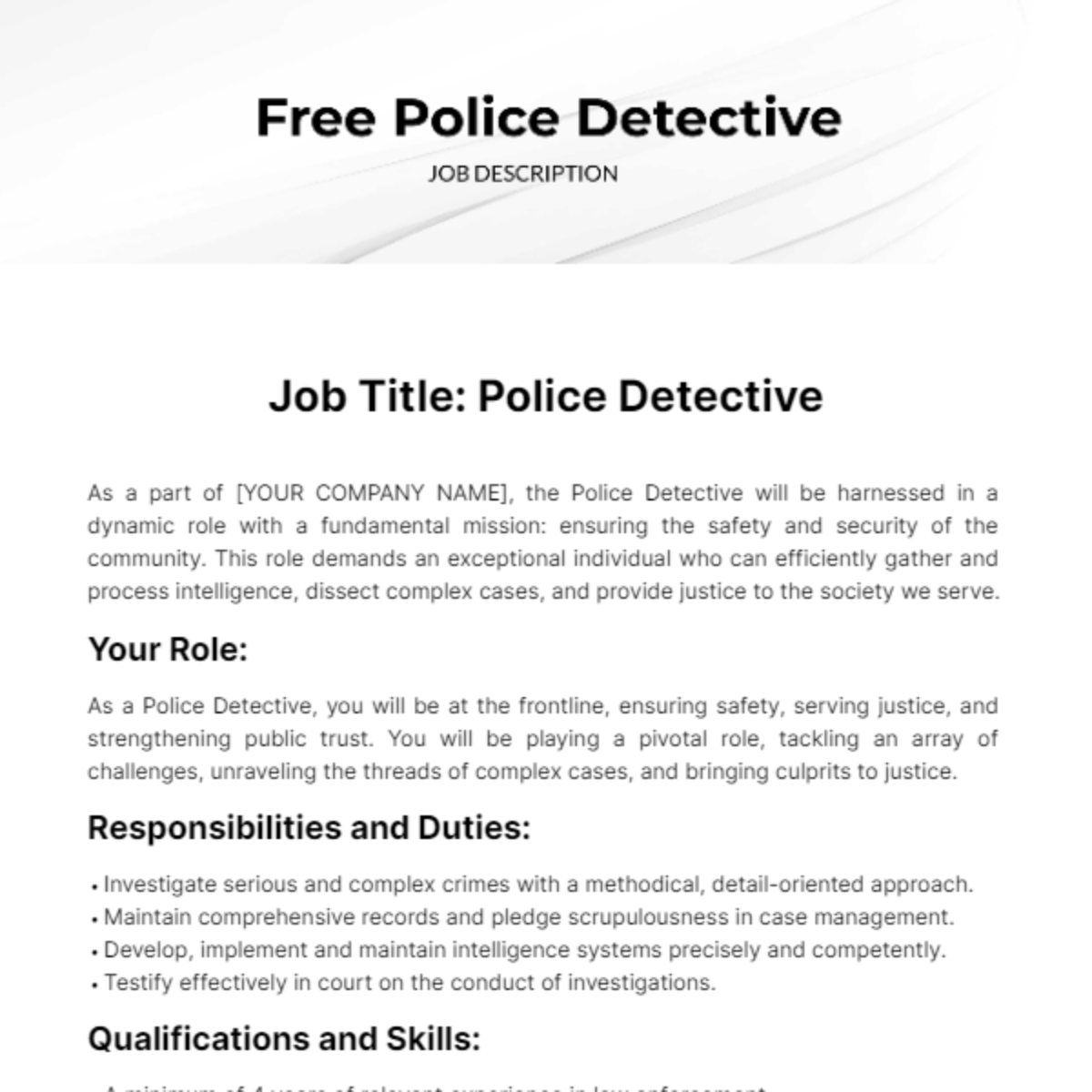 Free Police Detective Job Description Template