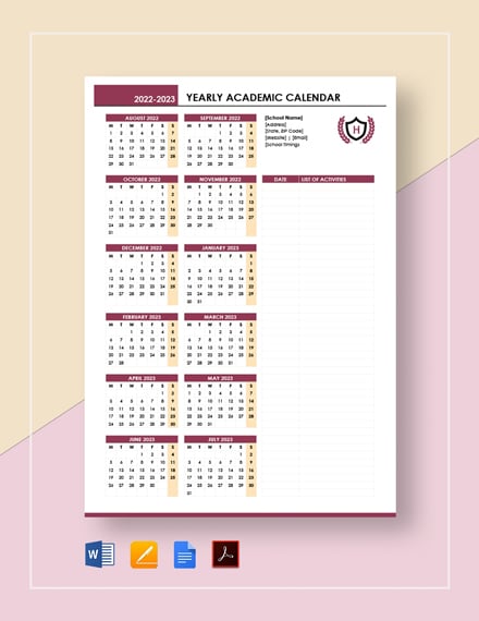 13  Yearly Calendar Templates Free Downloads Template net