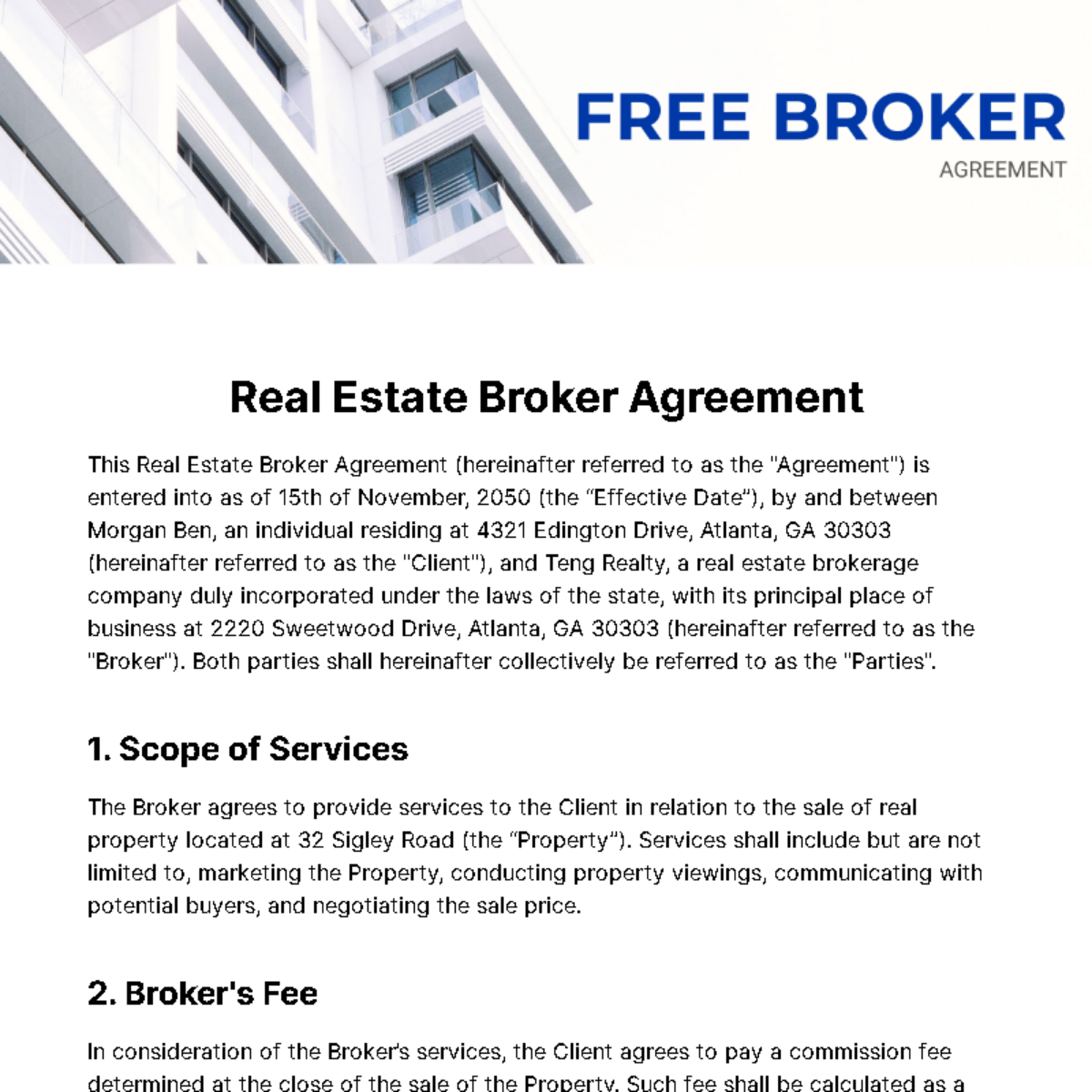 Free Broker Agreement Template