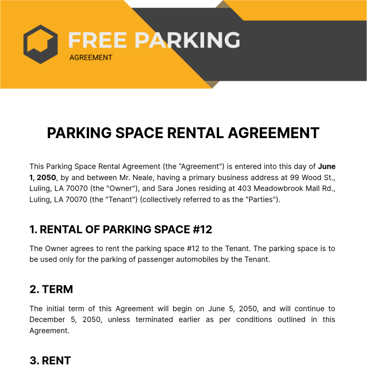 Free Parking Agreement Template