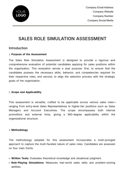 Free Sales Role Simulation Assessment HR Template to Edit Online