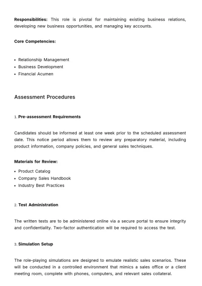 Free Sales Role Simulation Assessment HR Template to Edit Online