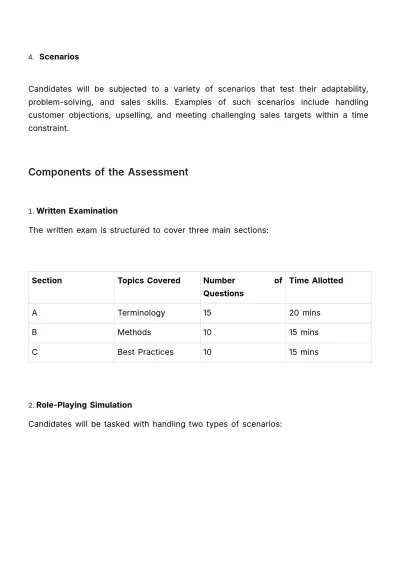 Free Sales Role Simulation Assessment HR Template to Edit Online