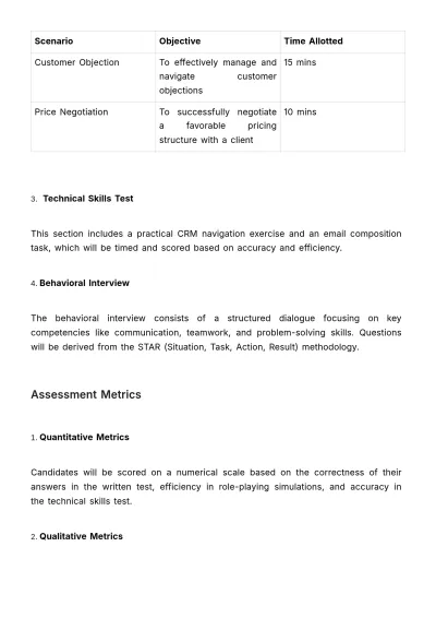 Free Sales Role Simulation Assessment HR Template to Edit Online