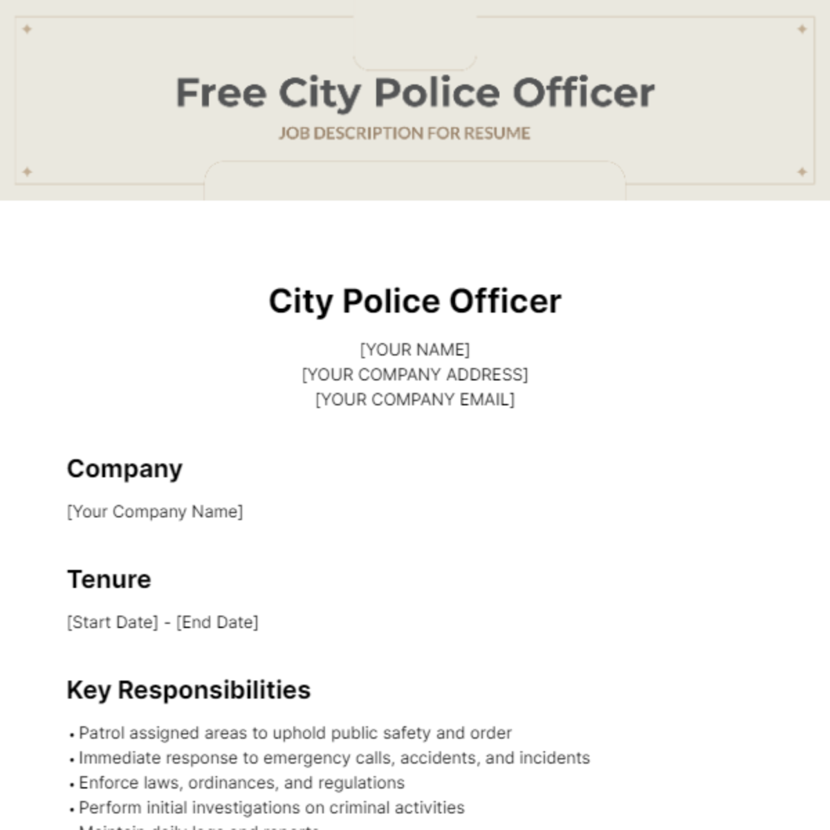 City Police Officer Job Description with Resume Template