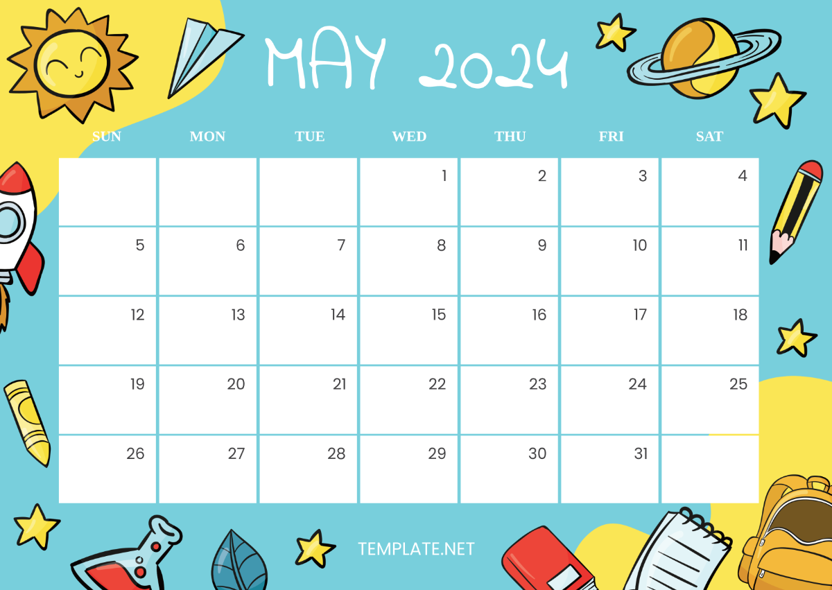 May 2024 Calendar with School Holidays Template