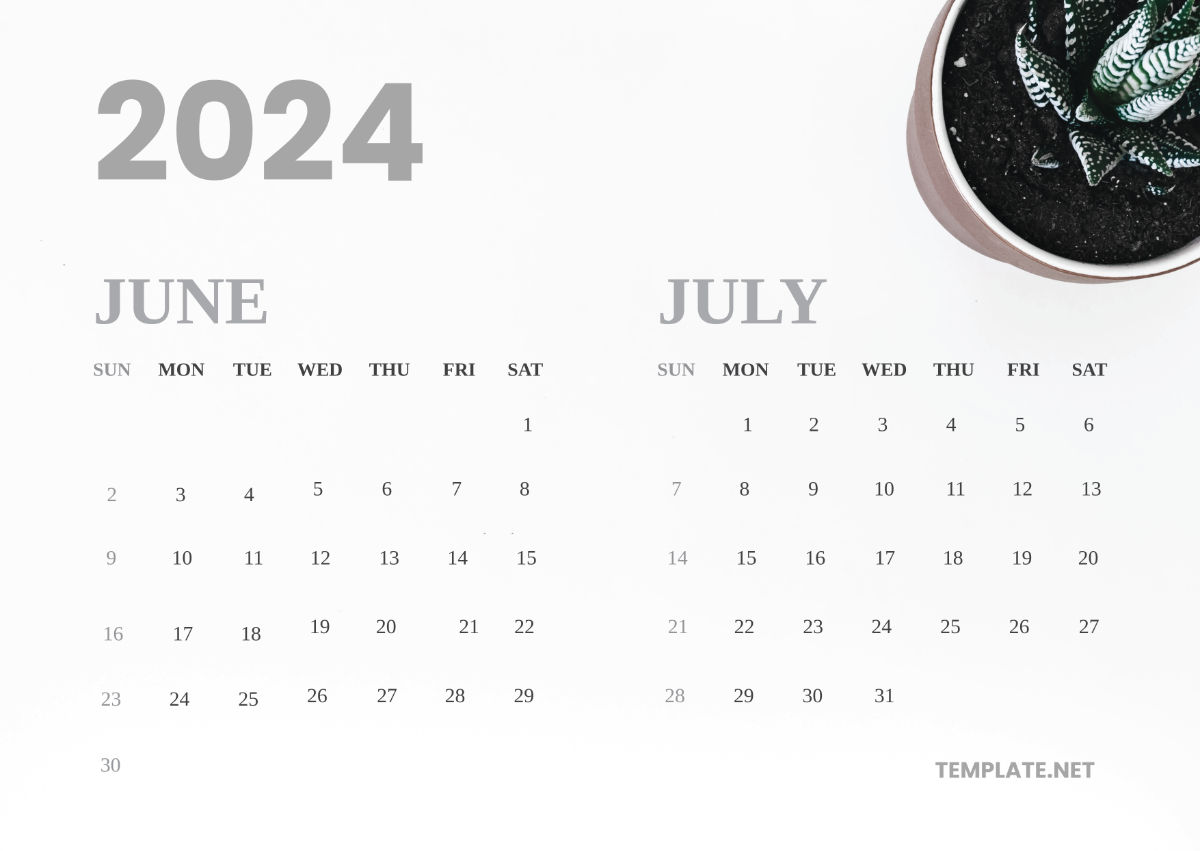 June and July 2024 Calendar Template