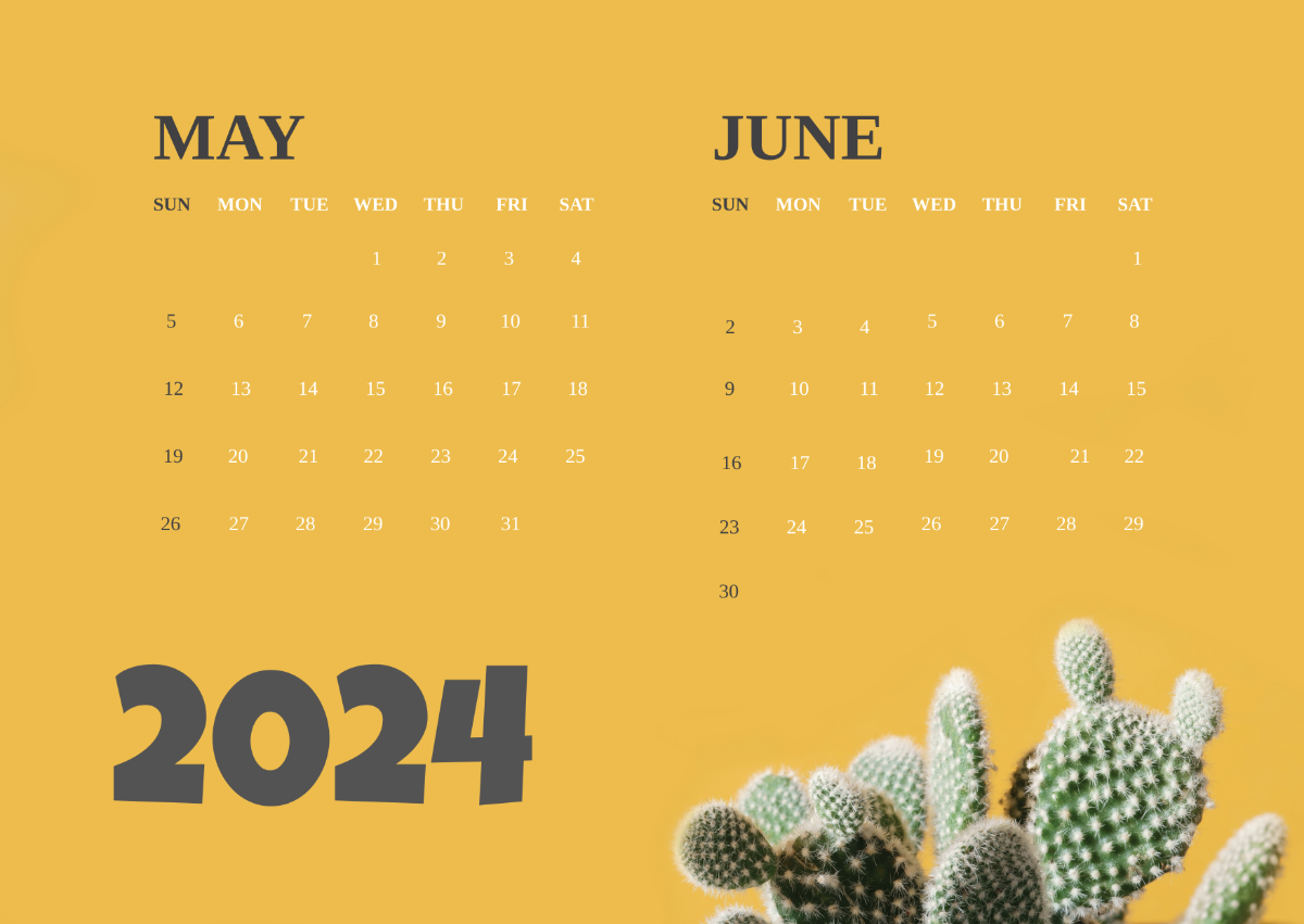 Printable May and June 2024 Calendar Template Edit Online & Download