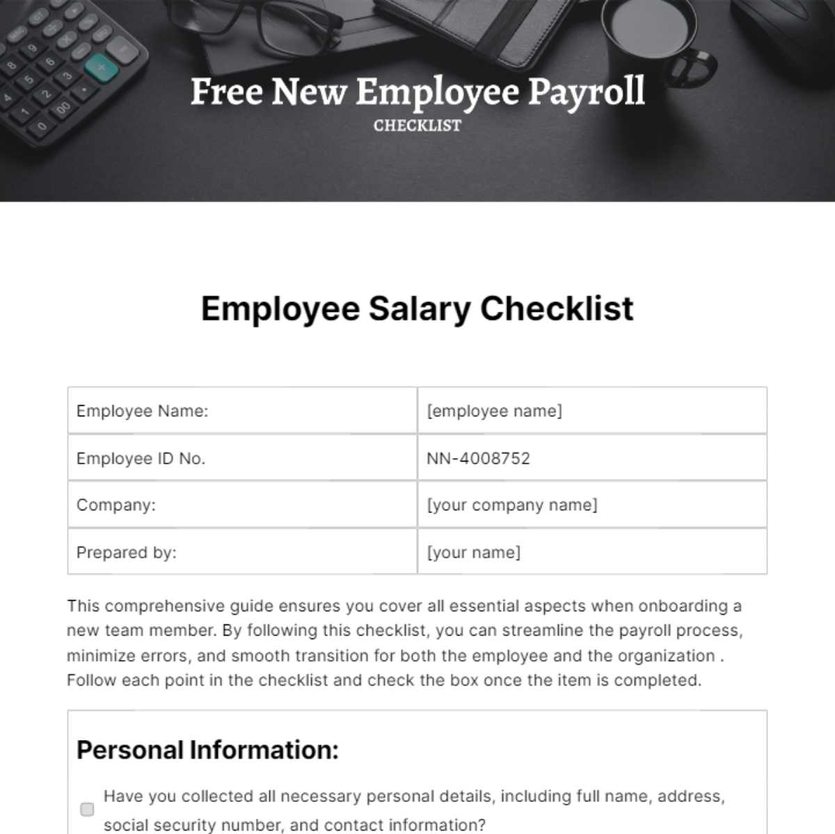 Free New Employee Payroll Checklist Template