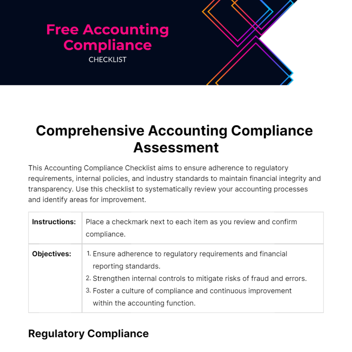 Free Accounting Compliance Checklist Template