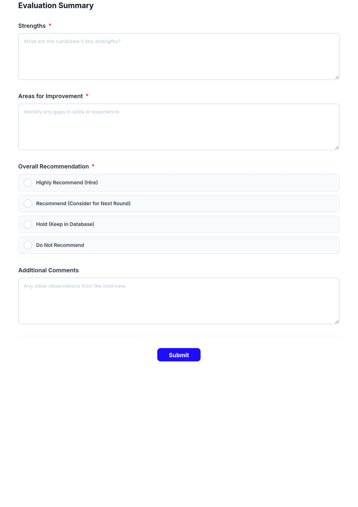 Free Interview Evaluation Form HR Template & AI Maker
