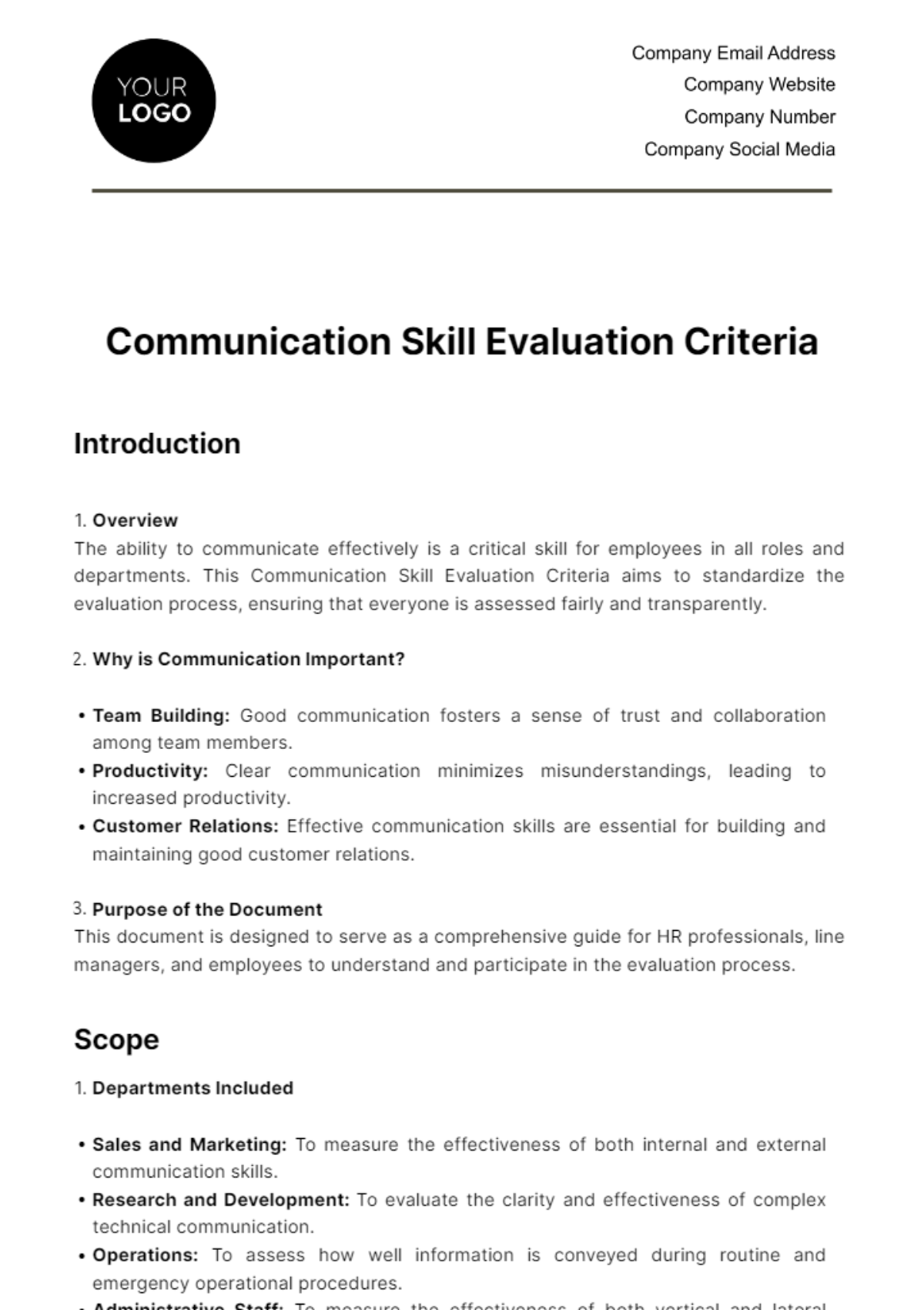 Free Communication Skill Evaluation Criteria HR Template
